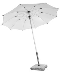 parasol blanc en noir et blanc, fond blanc  © Unclesam
