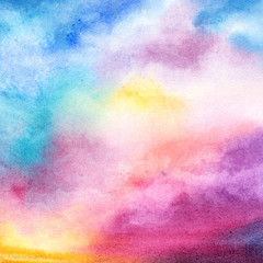 Abstract art background. Watercolor sky. Sunset. Sunrise. Colorful clouds. 