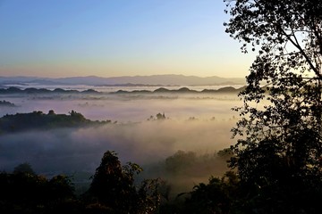 Fototapeta na wymiar misty sunrise of Mrauk U, Rakhine State, Myanmar, Burma