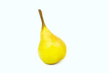 One organic yellow pear isolated on white background with clipping path. Сlose-up.