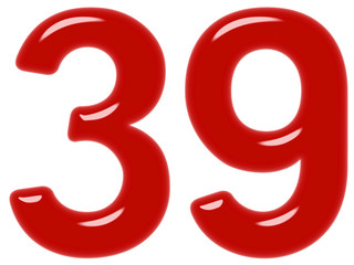 Numeral 39, thirty nine, isolated on white background, 3d render