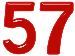 Numeral 57, fifty seven, isolated on white background, 3d render