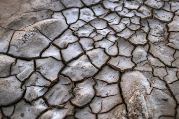 The parched earth, cracks in the ground in the desert. Global warming.