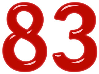 Numeral 83, eighty three, isolated on white background, 3d render