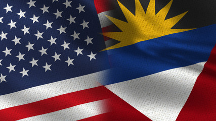 Usa and Antigua and Barbuda Realistic Half Flags Together