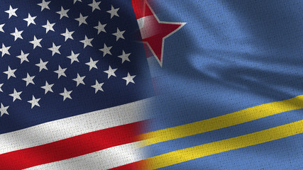 Usa and Aruba Realistic Half Flags Together