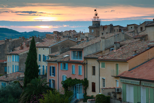 Sunset View of Nyons village, Provence, France.