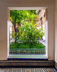 Window in El Baid Palace courtyard, Marrakech, Morocco