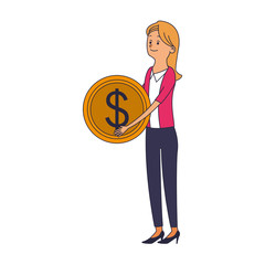 Woman with coin symbol vector illustration graphic design