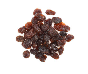 Dried raisins isolated on white background.