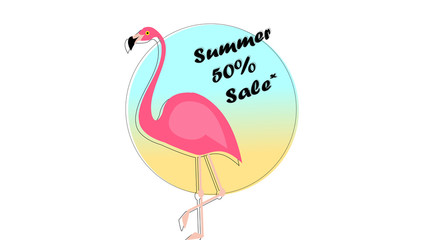 Summer sale banner with paper cut flamingo exotic floral design for banner, flyer, invitation, poster, web site or greeting card. Paper cut style, vector illustration.