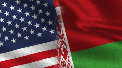 Usa and Belarus Realistic Half Flags Together