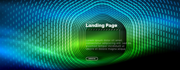 Neon glowing techno hexagon shape lines, hi-tech futuristic abstract background, landing page template