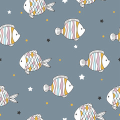 Naklejka premium Seamless vector colorful fish pattern.