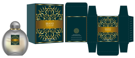 Fototapeta na wymiar Packaging design, Label on cosmetic container with luxury box template and mockup box. vector illustration.