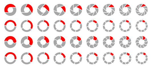Square Set Pie Charts Arrows Grey/Red