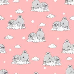 Wallpaper murals Sleeping animals Seamless pattern with cute sleeping Teddy Bears and clouds.