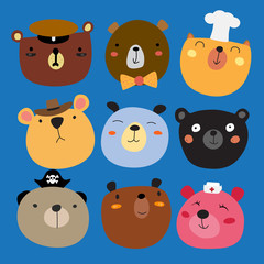 Bear's face in various ways., vector illustration.