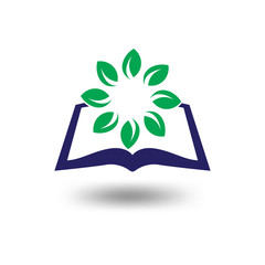 book with leaf green around logo vector