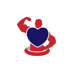 man fitness with love heart logo icon vector