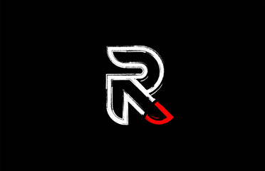 grunge white red black alphabet letter r logo design
