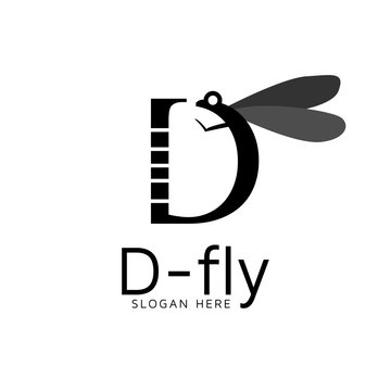 D letter with dragonfly logo vector template