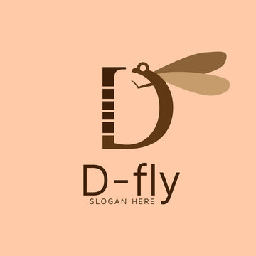 D letter with dragonfly logo vector template