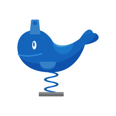 Rocking seesaw in shape of blue whale. Equipment for children playground. Object for kindergarten or amusement park. Flat vector icon