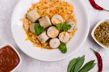 Slices of natural sausages with cheese