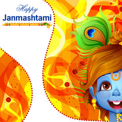 Krishna with flute on Happy Janmashtami background