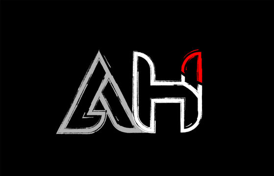 grunge white red black alphabet letter ah a h logo design