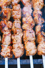 meat kebab shashlik on skewers  and grill
