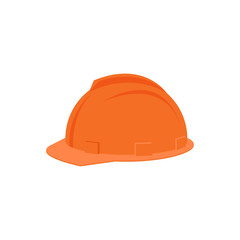 Flat vector icon of plastic orange helmet for construction worker. Protective headgear. Industrial equipment for personal safety