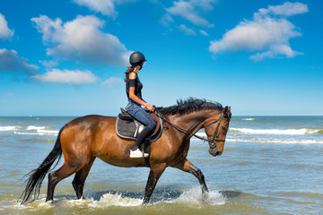 cavalière sur la plage ensoleillée 