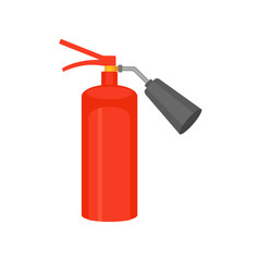 Flat vector icon of bright red fire extinguisher. Flame prevention tool. Illustration for poster or banner about safety and fire protection