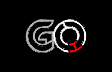 grunge white red black alphabet letter go g o logo design