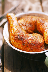 chicken legs spiced by special spice blend