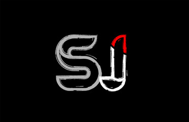 grunge white red black alphabet letter sj s j logo design