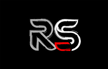 grunge white red black alphabet letter rs r s logo design