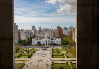 Aerial view of Plaza Moreno and Municipal Palace from Cathedral Tower - La Plata, Buenos Aires...