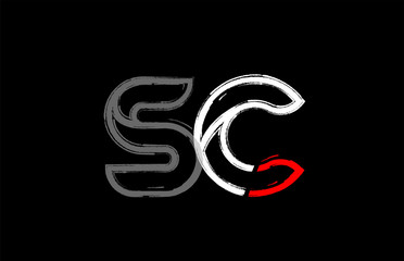 grunge white red black alphabet letter sc s c logo design