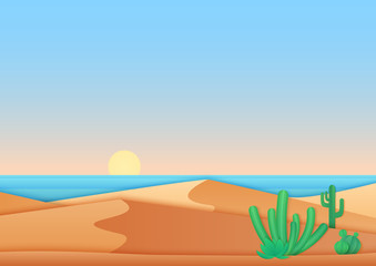 Flat simple design of desert near ocean sea landscape vector illustration.