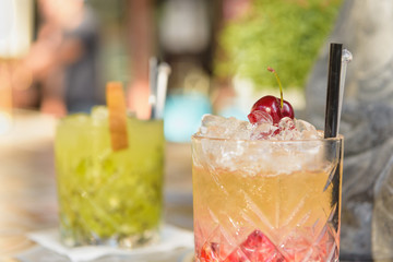 Colorful cocktail on top of the bar, summer coctails