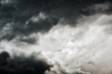 Black cloud and thunderstorm before rainy, Dramatic black clouds and dark sky