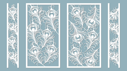 Invitation template. Greeting card with feathers. mock up for laser cutting.