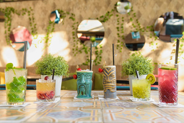 Colorful cocktail on top of the bar, summer coctails