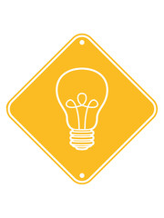 gelb schild achtung gefahr warnung vorsicht hinweis danger glühbirne licht strom idee schlau überlegen lösung hell lampe leuchten birne clipart comic cartoon