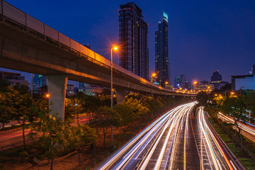 scenic of speed light tail of cityscape twilight