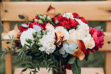 A wedding bouquet of roses.