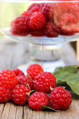 Raspberry berry on the bench